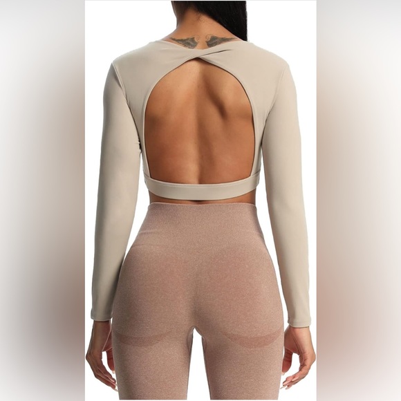 Aoxjox Long Sleeve Open Back Workout Crop Top - Picture 5 of 7
